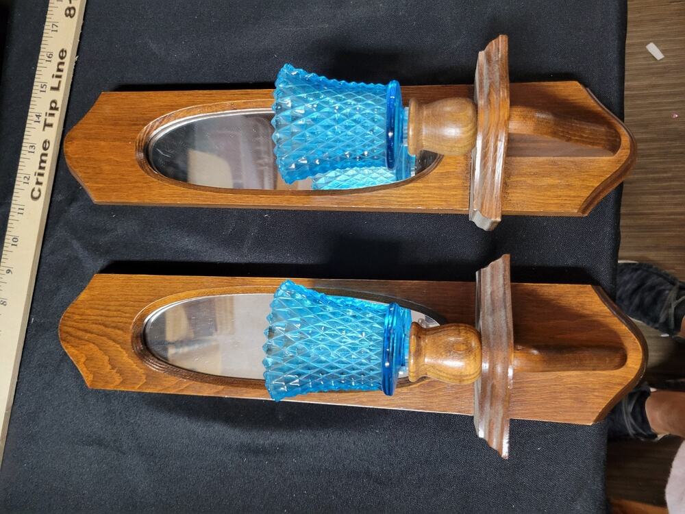 Vintage Wood Wall Sconce Mirror Traditional Colonial Candle Holder blue sconces